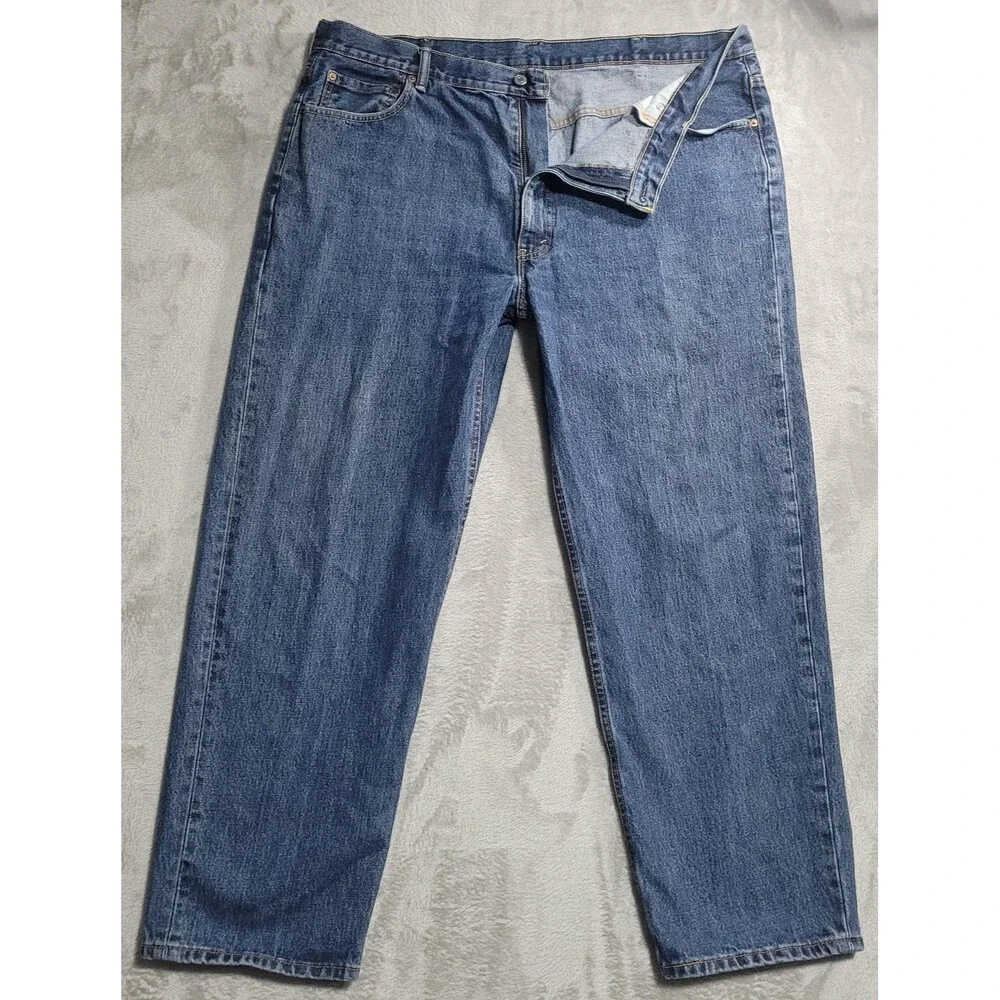 Levi's 550 Jeans Mens 46x32 Blue Med Wash Relaxed Tapered Zip Fly Denim Cotton